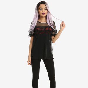Hot Topic Sheer Black Ruffle Mesh Top